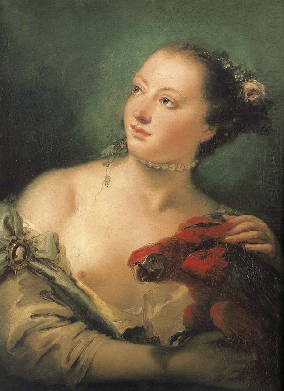 There are parrot portrait of young woman, Giovanni Battista Tiepolo